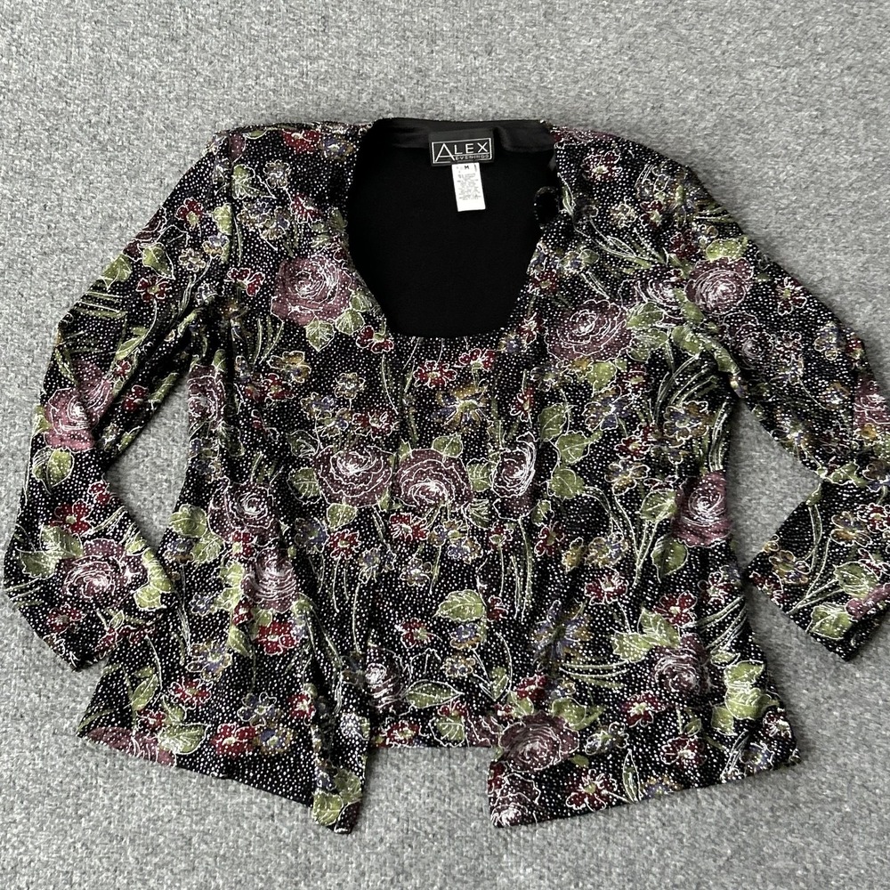 Vintage Alex Evenings Floral Velvet Burnout Top Jacket Set‎ Y2K Medium Sparkle
